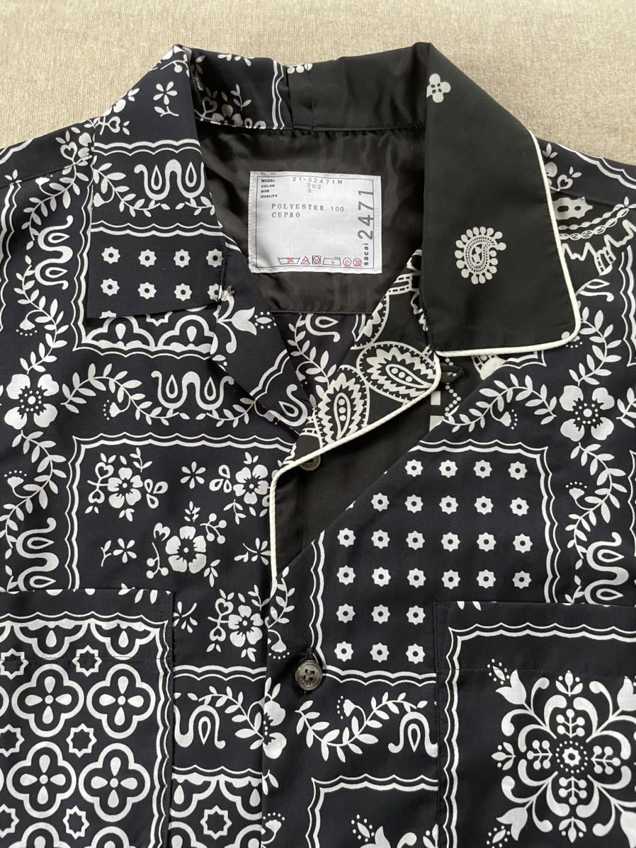 濃紺3新品 sacai メンズ バンダナ柄 半袖シャツ オーバーサイズ 21SS