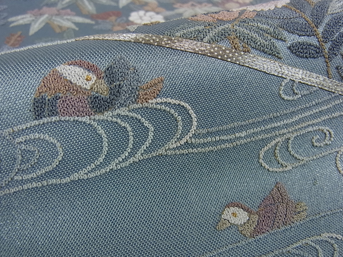 花美人着物□中国三大刺繍 総相良刺繍 太鼓柄袋帯 駒刺繍 鴛鴦花文