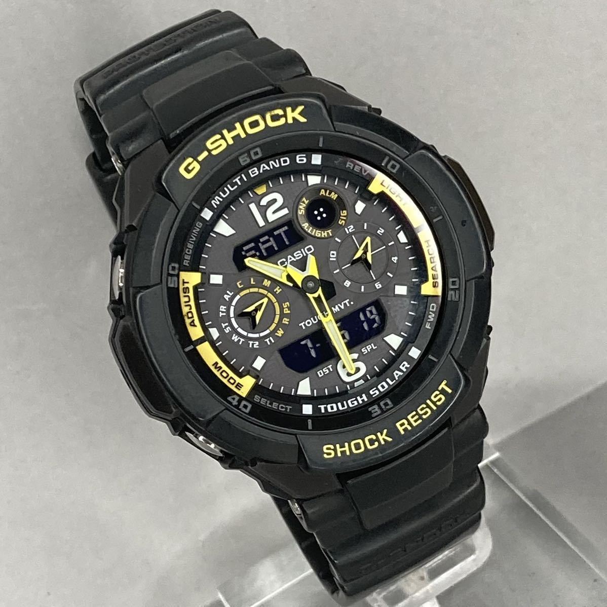美品 G-SHOCK GW-3500B-1AJF スカイコックピット タフソーラー 電波受信 電波ソーラー マルチバンド6アナデジ 反転液晶 イエロー ブラック