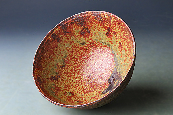 二代寒川栖豊 紀州焼葵窯 松茶碗 共箱 口径11.3cm