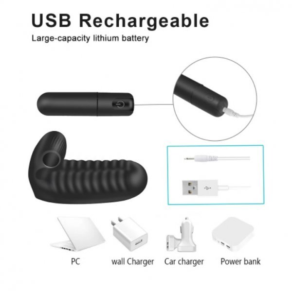 送料無料 新品 女性用 指 フィンガー 97mm 防水性能 USB充電式 電動マッサージ 電マ ピンクローター バイブ 黒★_8