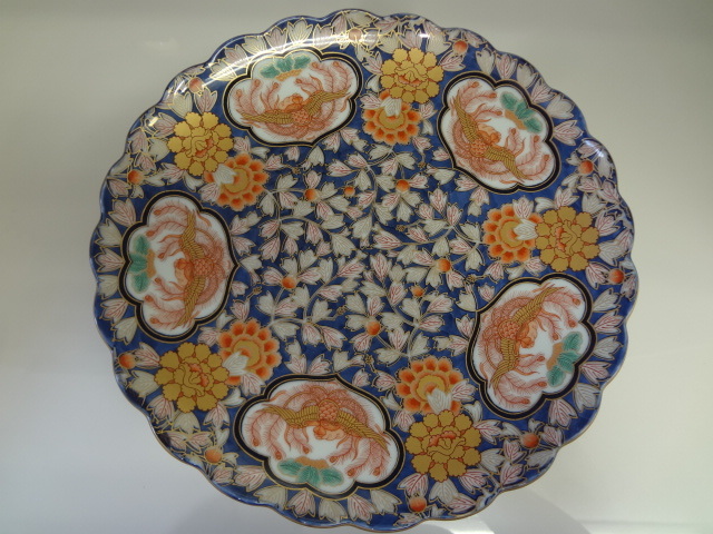 古伊万里 金彩色絵桐に鳳凰図花文大皿 径一尺八 幸楽窯 -九谷赤絵の