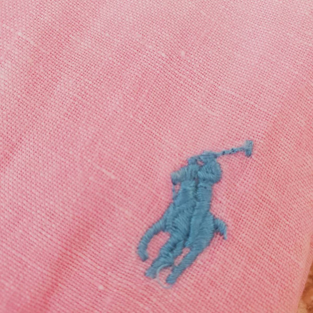 ラルフローレン リネン半袖シャツ ピンク S ポニー刺繍 RalphLauren 麻