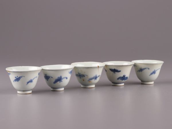 中国古玩 煎茶道具 大明成化年製 款 青華 唐物 煎茶碗