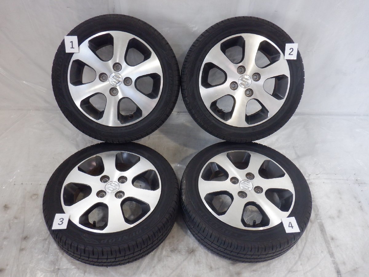  20年製 バリ山 ワゴンR 4H 100 4.5J +50 14インチ スズキ純正 アルミホイール タイヤ 165/55R14 DUNLOP 4本(ラジアルタイヤ)｜売買されたオークション情報、yahooの商品情報をアーカイブ公開 - オークフ 4穴
