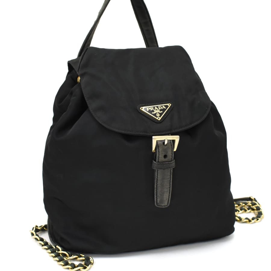 1円 ◇PRADA プラダ チェーンリュック バックパック 三角プレート