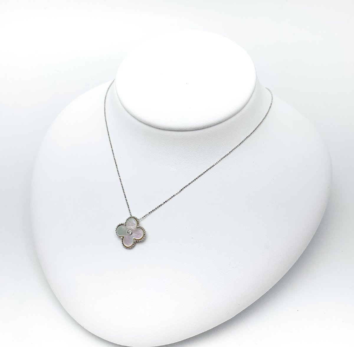 K18WG 18金ホワイトゴールド ダイヤモンド シェル D0.03ct ネックレス 