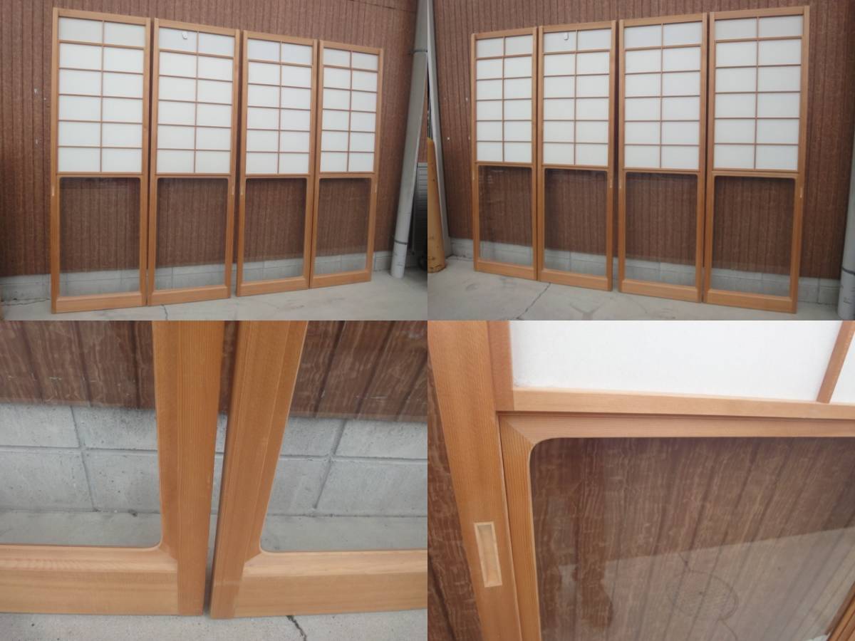 Q-815 昭和レトロ 時代 ビンテージ建具 雪見障子 障子 引き戸 4枚組 古