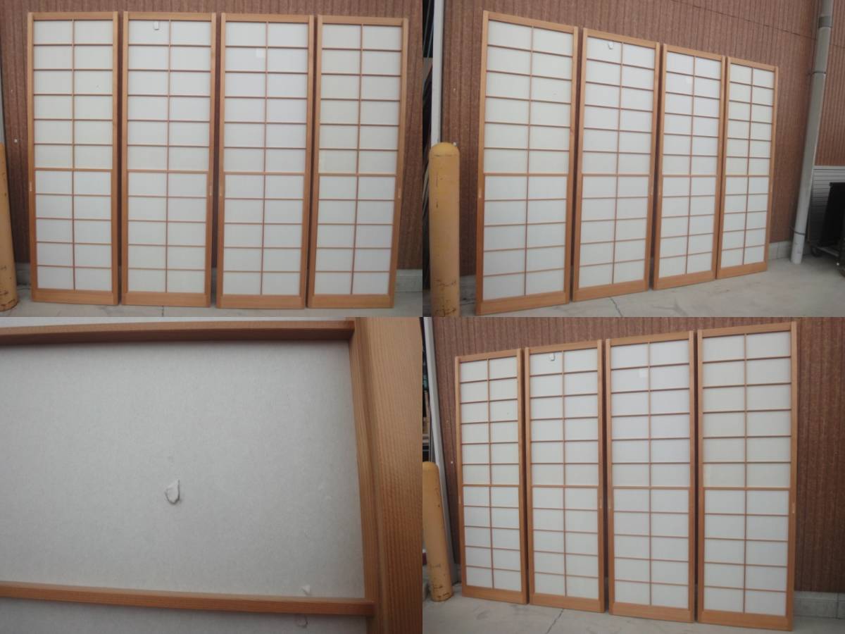 Q-815 昭和レトロ 時代 ビンテージ建具 雪見障子 障子 引き戸 4枚組 古