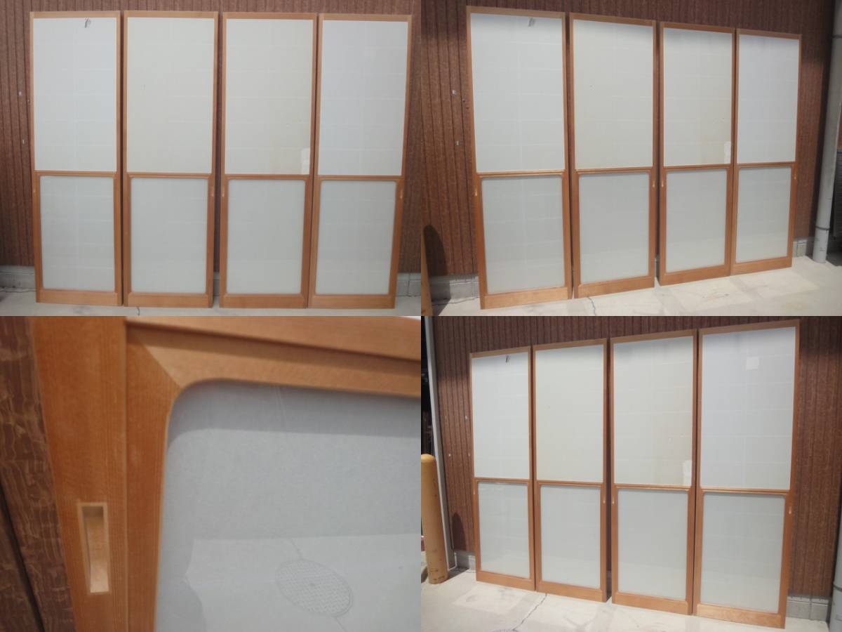 Q-815 昭和レトロ 時代 ビンテージ建具 雪見障子 障子 引き戸 4枚組 古