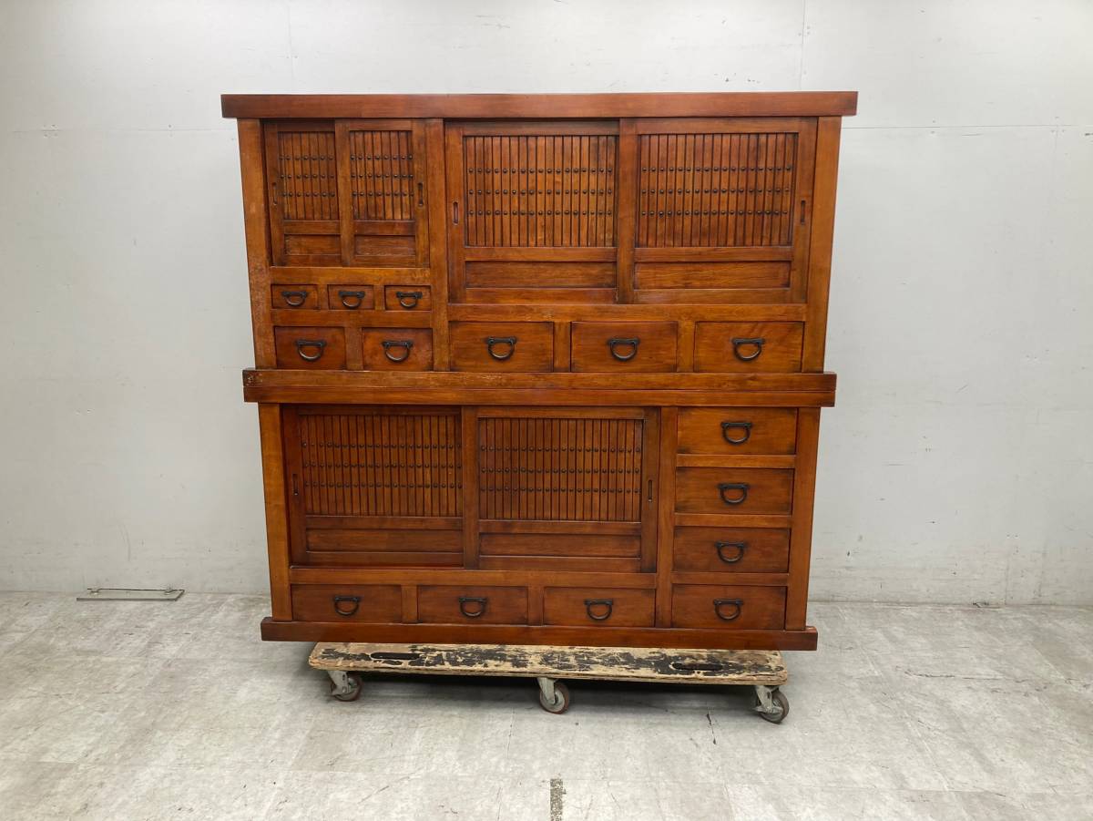 水屋箪笥 食器棚 カップボード 収納棚 欅 檜 アンティーク 古家具 中古