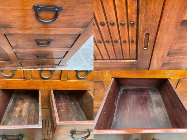 水屋箪笥 食器棚 カップボード 収納棚 欅 檜 アンティーク 古家具 中古