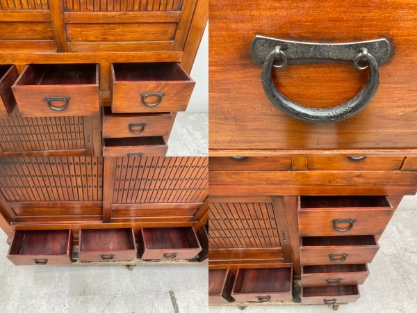 水屋箪笥 食器棚 カップボード 収納棚 欅 檜 アンティーク 古家具 中古
