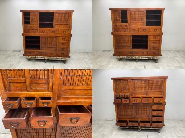 水屋箪笥 食器棚 カップボード 収納棚 欅 檜 アンティーク 古家具 中古