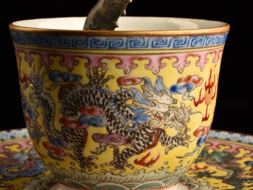 老窯磁器・宋鈞窯龍柄流杯 中国磁器 陶芸 磁器 骨董品 老窯磁器・宋鈞