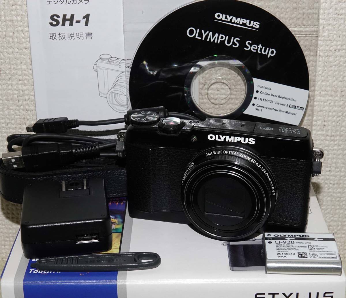 OLYMPUS STYLUS SH-1 ブラック 完動美品 元箱，取説，CD，純正