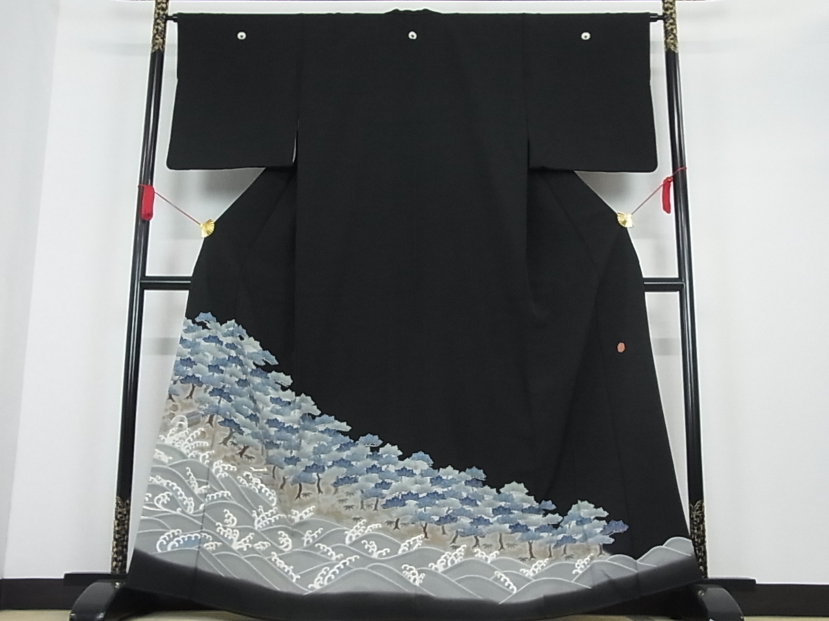 着物屋こころ□本加賀友禅作家 奥野義一 黒留袖 浜松文 着丈 166cm