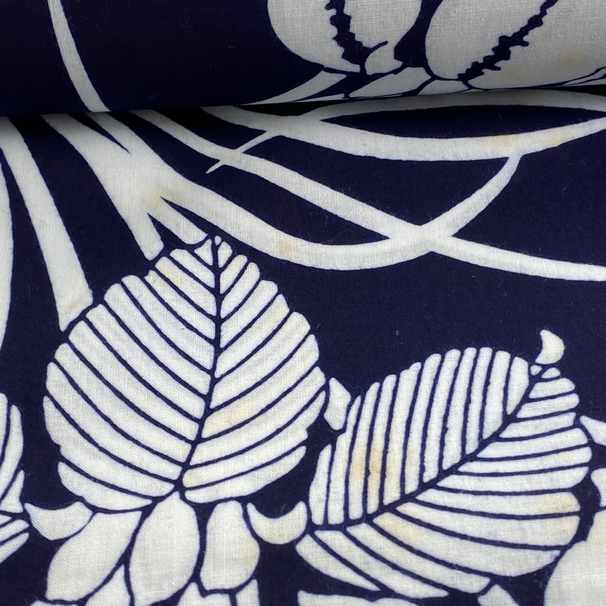 反物 優品 綿 葉柄 青緑 通販 反物 優品 小紋 草花 濃紺 綿 【中古】 ☆☆