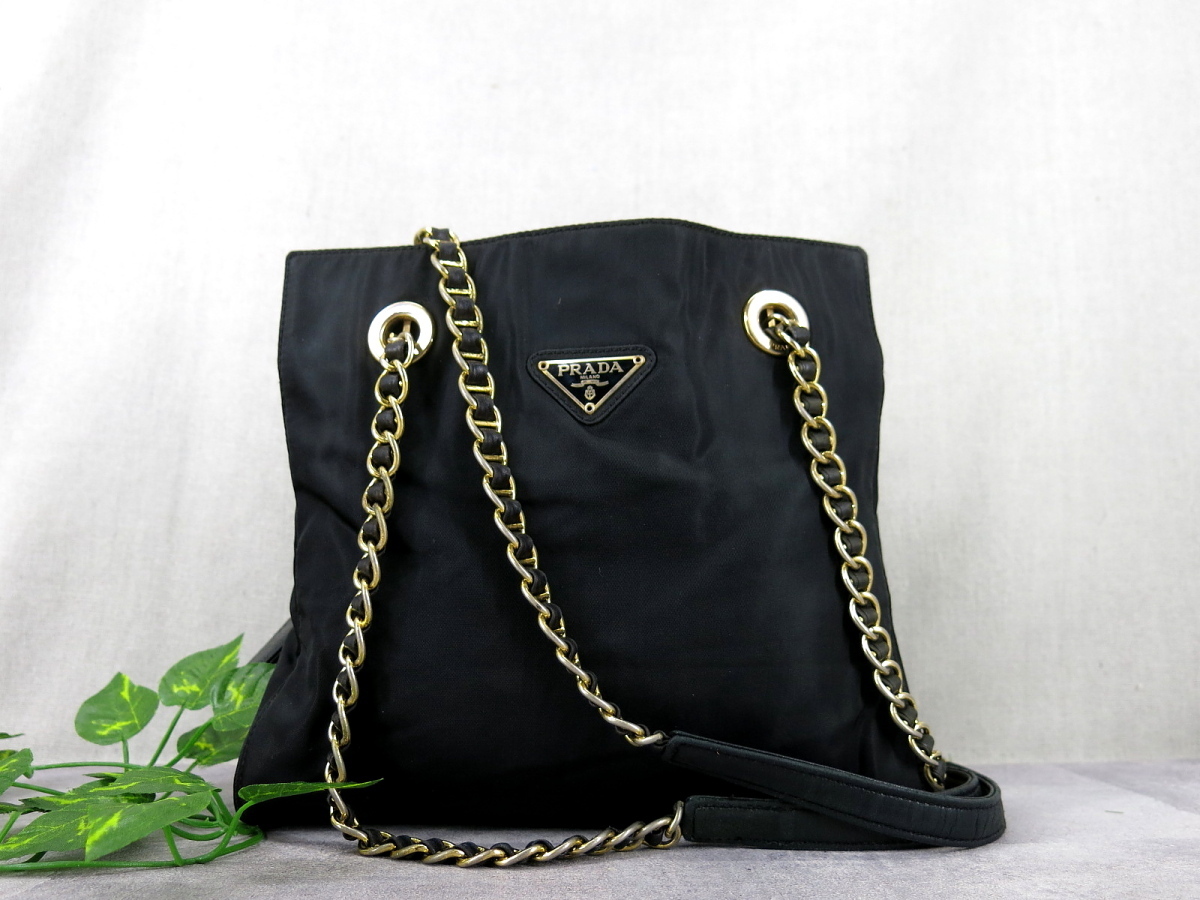○PRADA プラダ○ポコノ ナイロン ナッパ レザー 本革○チェーン 
