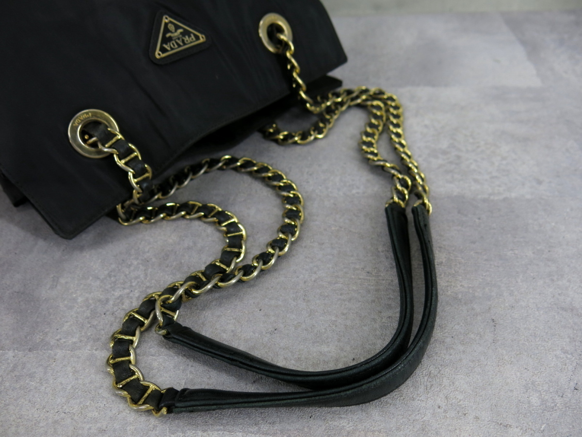 ○PRADA プラダ○ポコノ ナイロン ナッパ レザー 本革○チェーン 