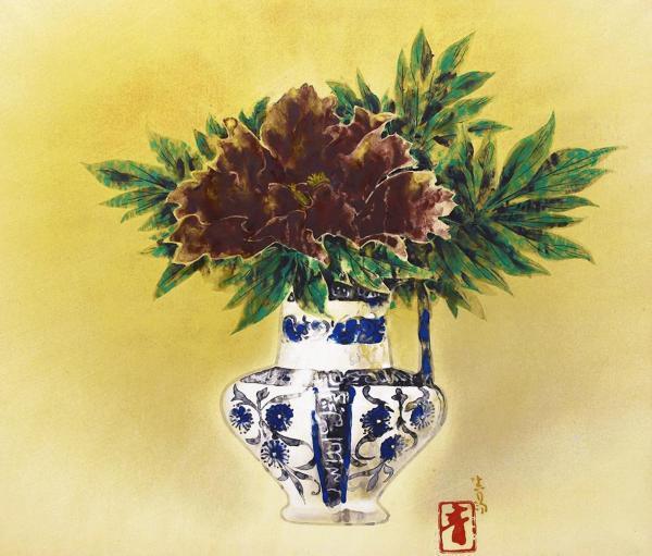 WISH】前田青邨 工芸画 12号大 大作 牡丹 〇文化勲章 文化功労者 帝室 