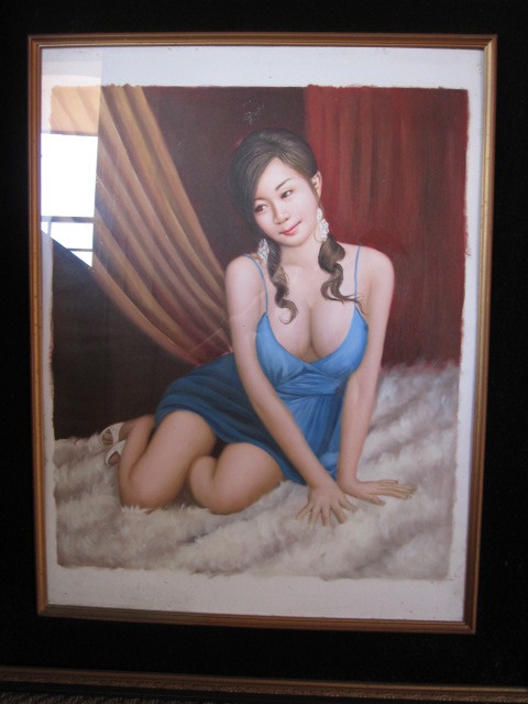 肉筆日本画【美人画】直筆サインあり　作者不詳 肉筆：作者不詳：油彩画：美人画 肉筆 油絵 不詳⁄⁄作者不詳⁄美人