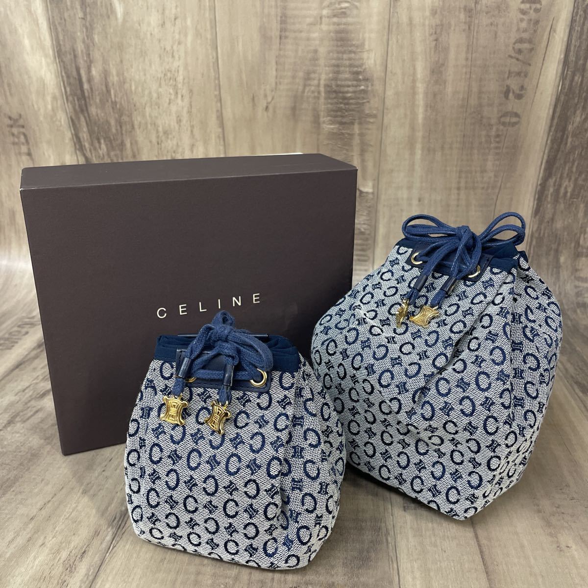 CELINE マカダム柄 セリーヌ CELINEセリーヌ ポーチ 巾着型ショルダー 