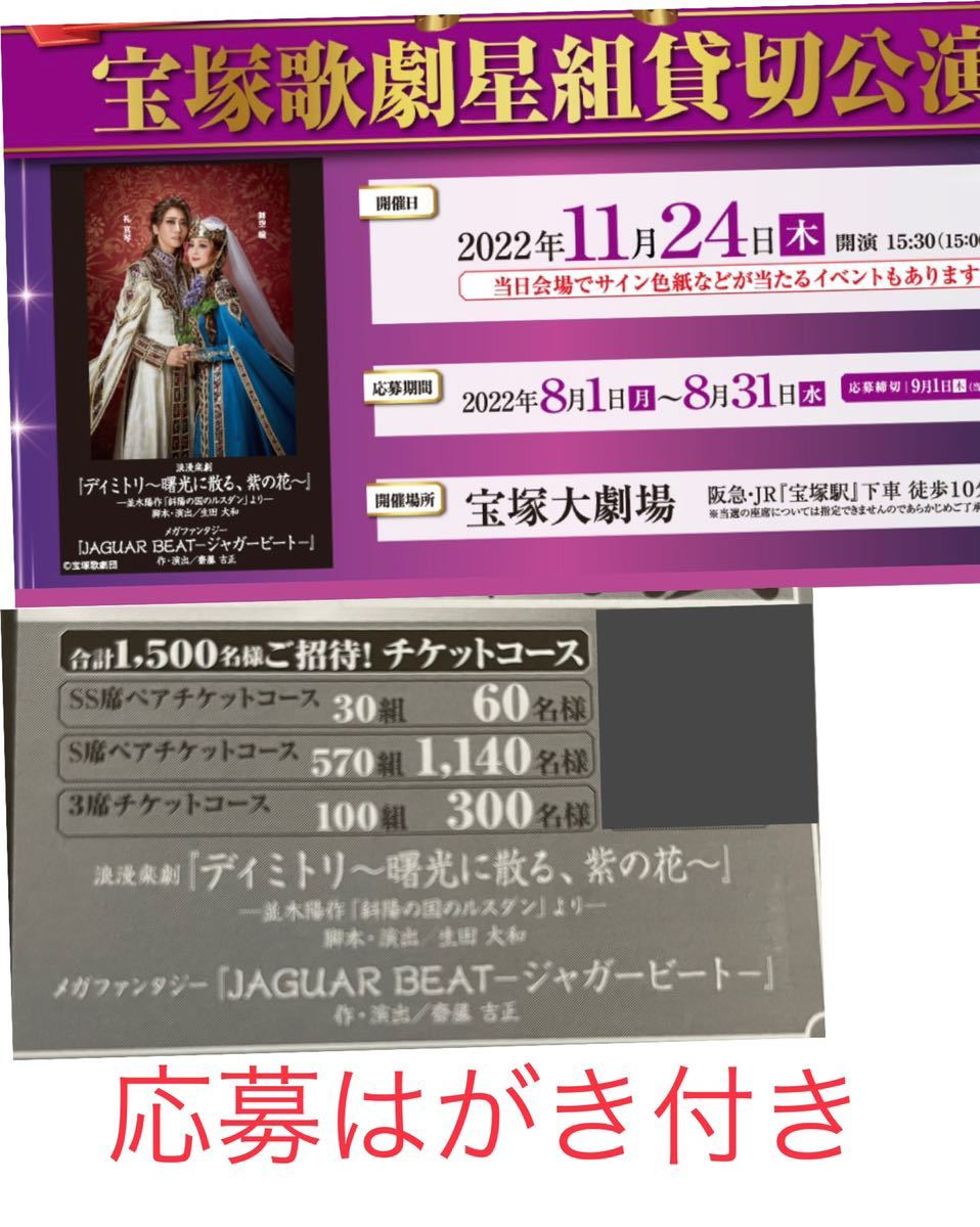 懸賞 応募 ☆宝塚歌劇星組貸切公演 SS席ペアチケット 30組 60名様/S席  