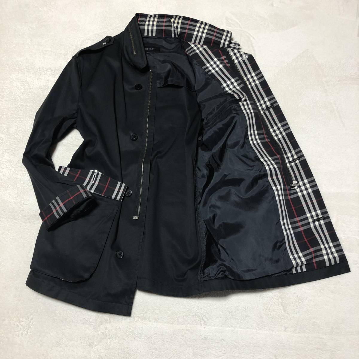2025，セール 極 BURBERRY BLACK LABEL バーバリーブラックレーベル なLサイズ ミリタリージャケットノバチェック柄フード収納 ホースロゴ刺(Lサイズ)｜売買されたオークション情報、yahooの商品情報をアーカイ ジャンパー、ブルゾン一般