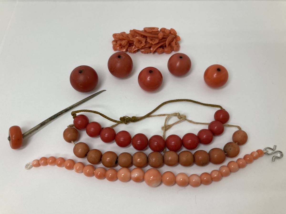 1円～ 和装小物 コーラル 珊瑚 サンゴ 珊瑚玉 帯留め/帯飾り/ブローチ  