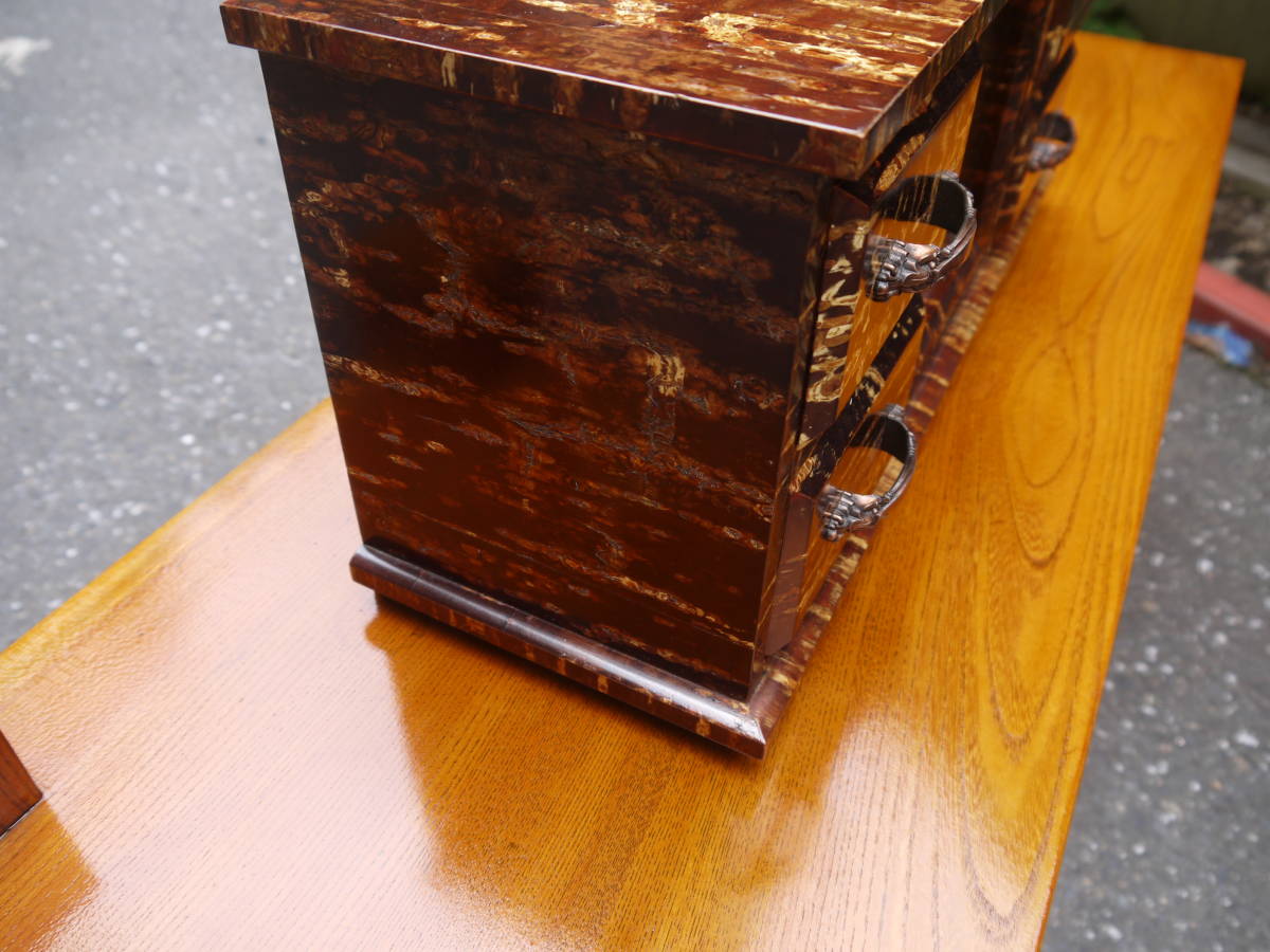 美品希少桜皮細工 角館 秋銘製作所 伝統 工芸品 樺細工 置時計 引出し
