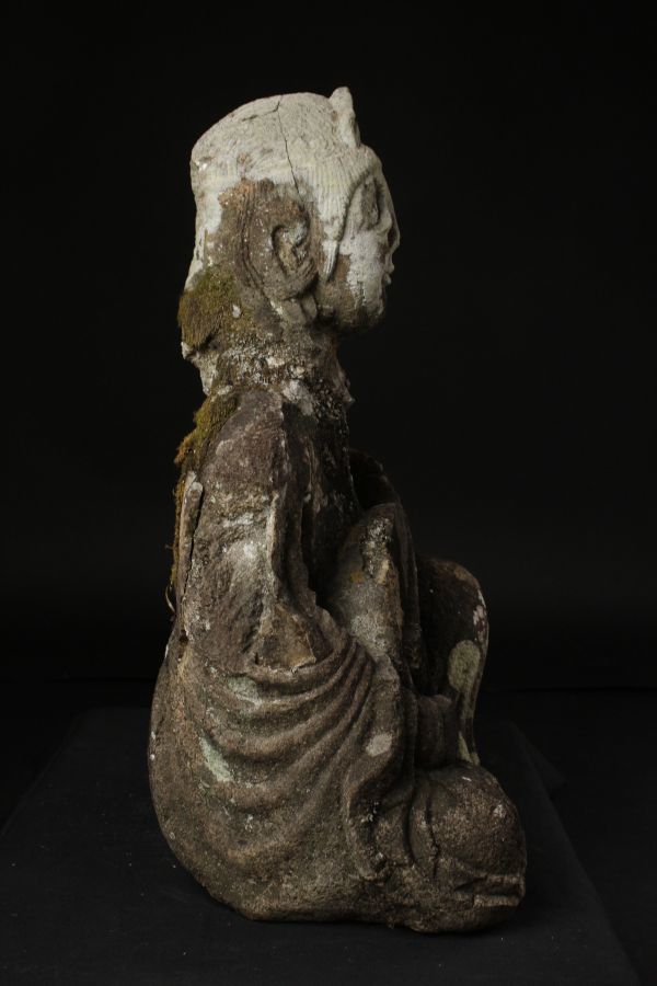 LIG】鎌倉～室町時代 時代石仏 弁財天像 特大50㎝ 32.4kg 時代仏教美術