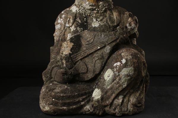 LIG】鎌倉～室町時代 時代石仏 弁財天像 特大50㎝ 32.4kg 時代仏教美術