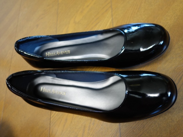 ◎Hills Avenue ヒルズアベニュー★パンプス★24.5ｃｍ★黒エナメル★7801 パンプス 本革 黒パンプス 星柄 ヒルズアヴェニュー レザー軽量