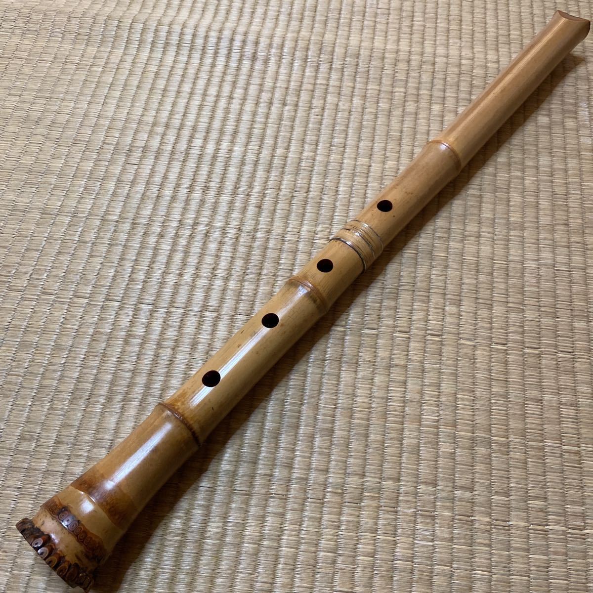尺八 竹治刻印2箇所 銀三線 竹製 琴古流 約48、5㎝