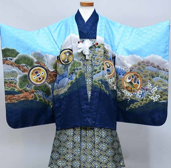 5歳 七五三 男の子 5才 お正月 鷹に波、笹 七五三 五歳 男児 羽織