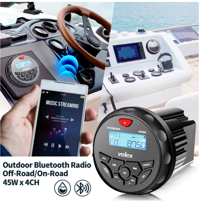 ☆国内在庫☆velex 防水オーディオ mp3 USB バイク 180W Bluetooth