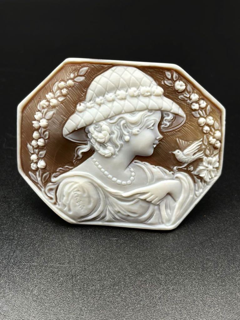 □シェルカメオ16.4g□82ct 60.7×59.9mm ルース 彫刻 貴婦人 作家物