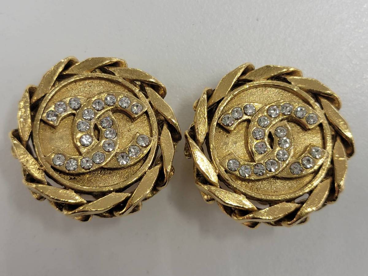 ☆CHANEL シャネル ココマーク イヤリング ゴールド ラインストーン