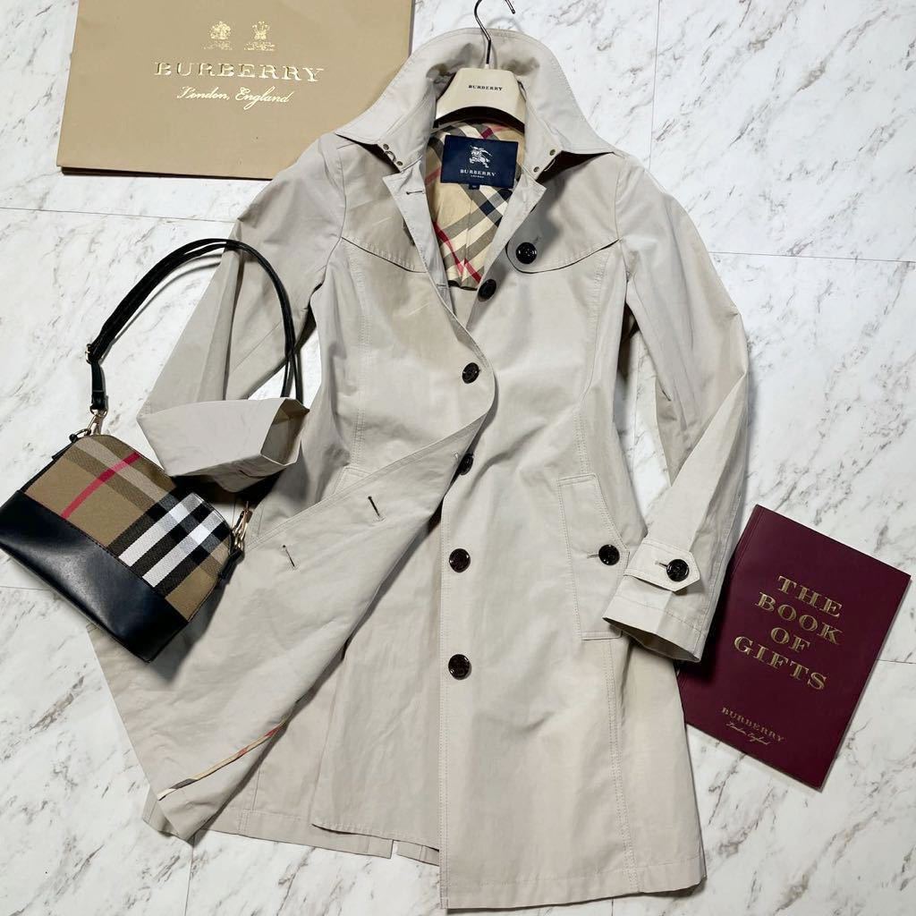 超美品BURBERRY LONDON ★トレンチコート★ノバチェック　センターベルト付き●参考価格12万　バーバリー　レディース　撥水コーティング