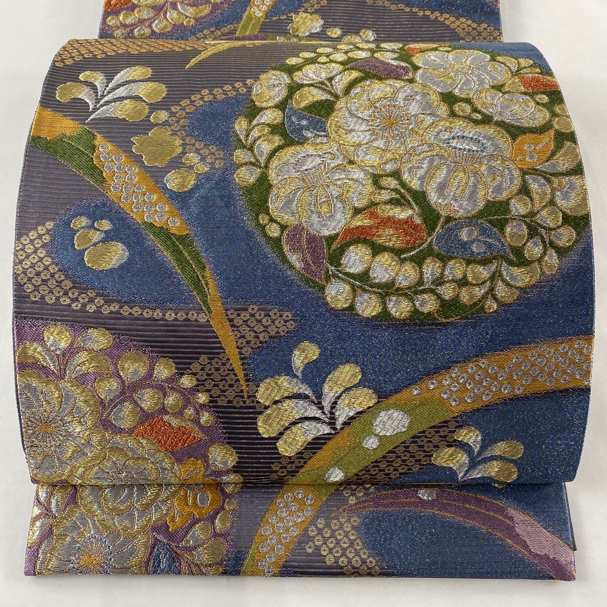 定番人気，豊富な 袋帯 名品 花丸文 芝 金銀糸 金通し 青 六通 正絹(仕立て上がり)｜売買されたオークション情報、yahooの商品情報をアーカイブ公開 - オークファン 仕立て上がり