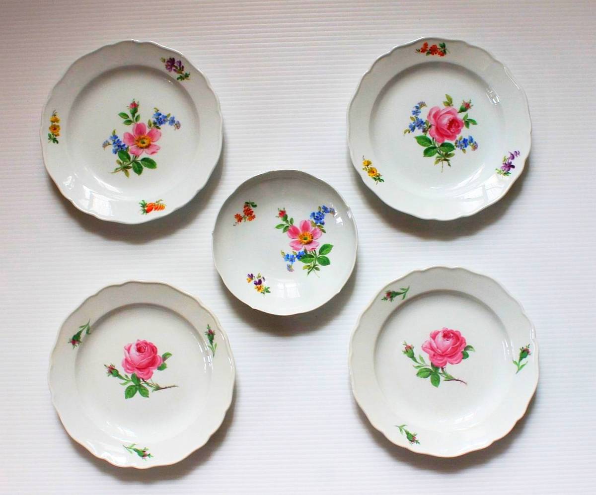 MEISSEN マイセン フラワー プレート ５枚 セット　ばら　ドイツ　磁器_1
