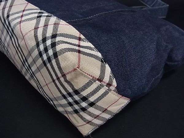 1円 BURBERRY バーバリー チェック柄 デニム ハンドバッグ トート 