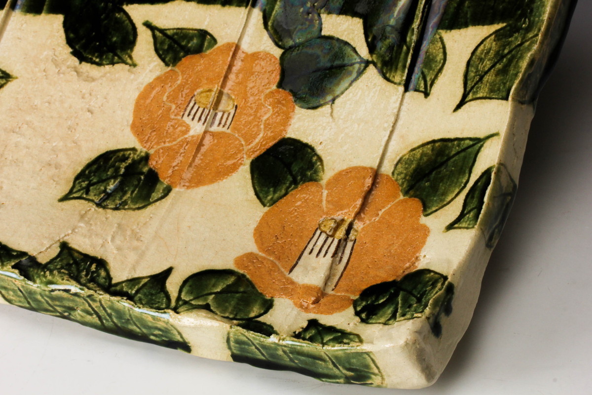 佳香】飛井隆司 織部大皿『匂ひ吹雪』幅40cm 共箱 栞 本物保証(織部  