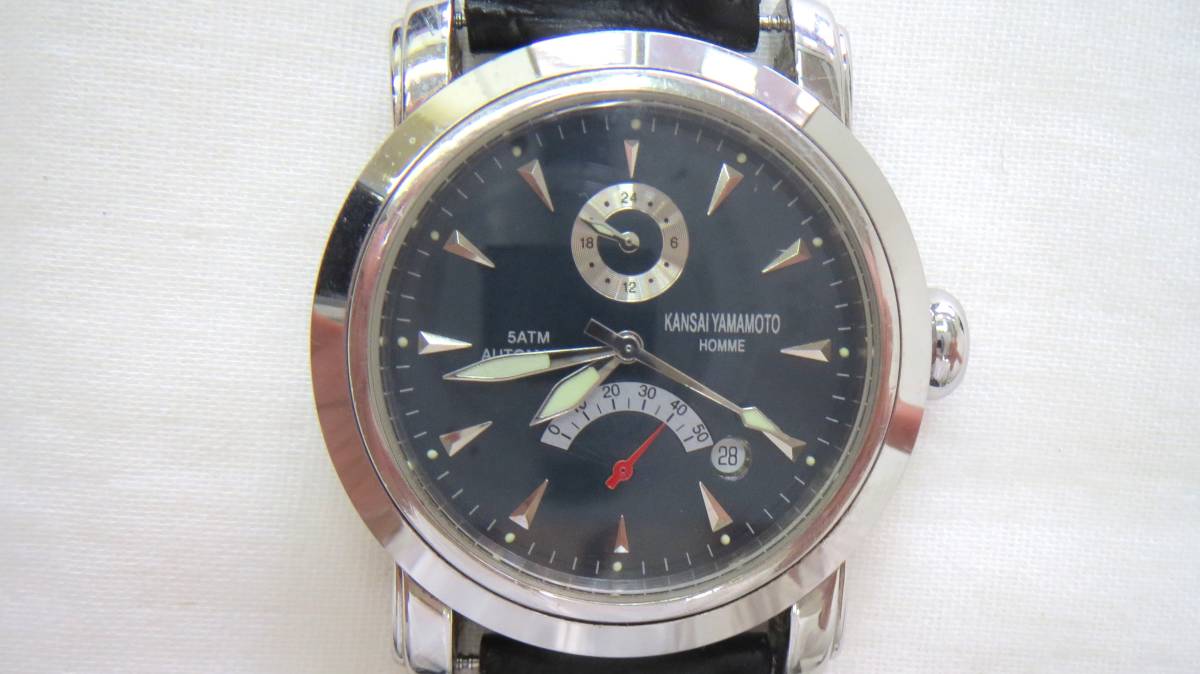 △G55313:KANSAI YAMAMOTO 山本寛斎 腕時計 メンズ 自動巻き 稼働品 裏 