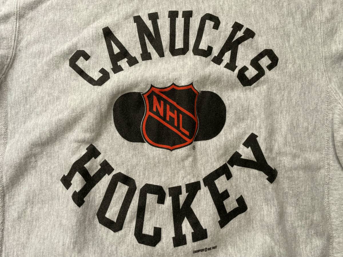 90s 希少 NHL 3段 カプセル L 黒 USA製 刺繍タグ Champion リバース 