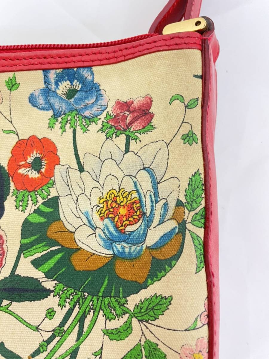現状品 GUCCI グッチ フローラ ショルダーバッグ ポーチ 布地 レザー 