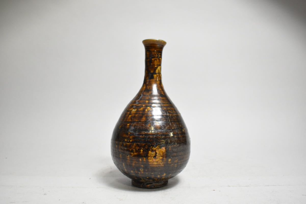 英】359 時代 李朝飴釉花瓶 中国美術 朝鮮 韓国 高麗 骨董品 美術品 古 