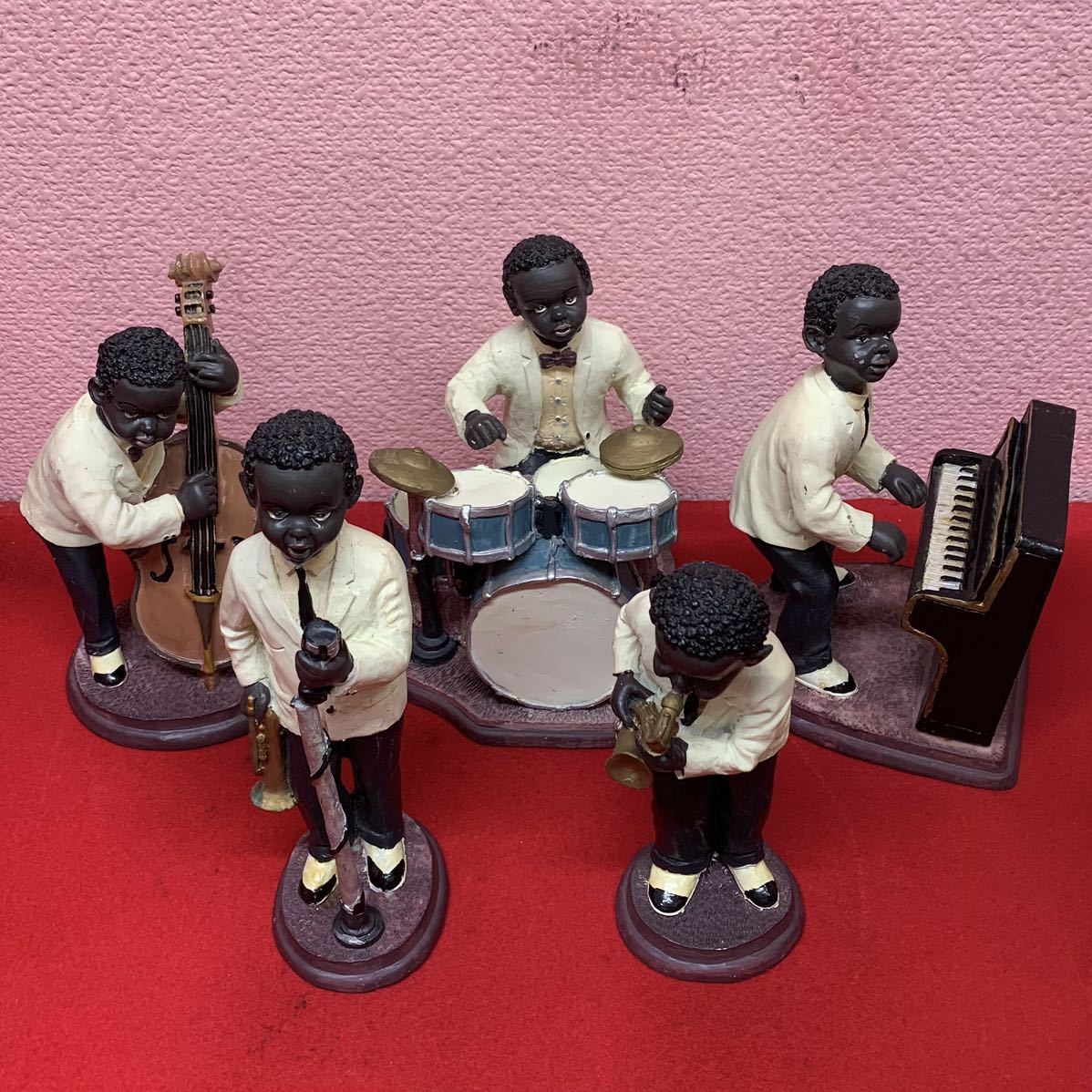 ジャズ・黒人バンド・人形 JazzBand 黒人 ジャズバンド フィギュア 人形 5体まとめて オブジェ