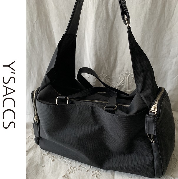 美品 イザック YSACCS 本革レザー × ナイロン 2Way ショルダーバッグ  